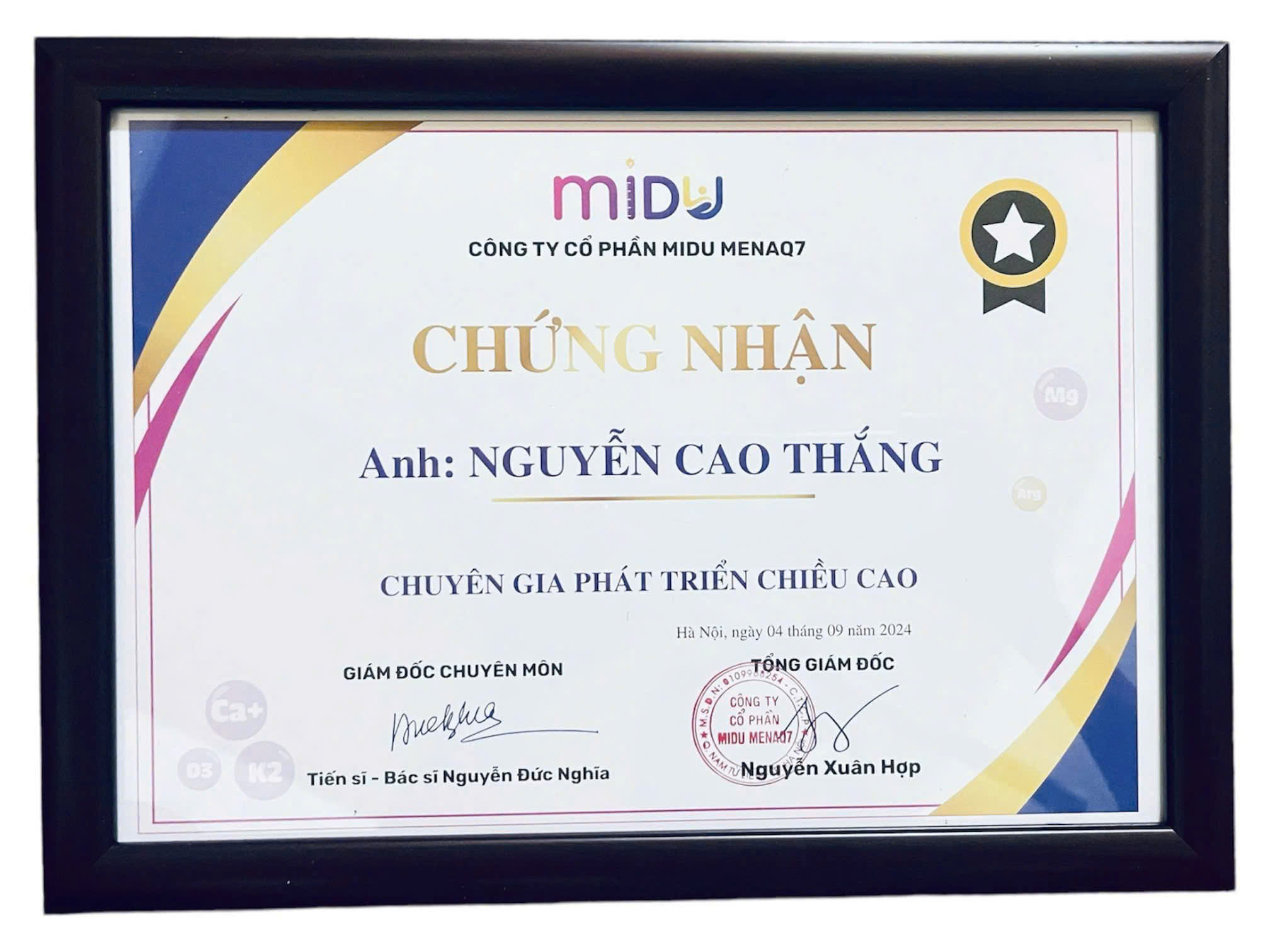 Chứng nhận Chuyên gia phát triển chiều cao - Midu MenaQ7