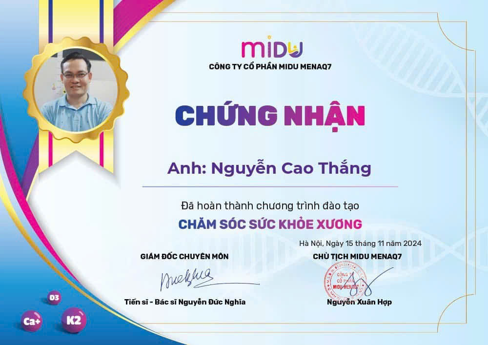 Chứng chỉ Chăm sóc sức khỏe xương - Midu MenaQ7